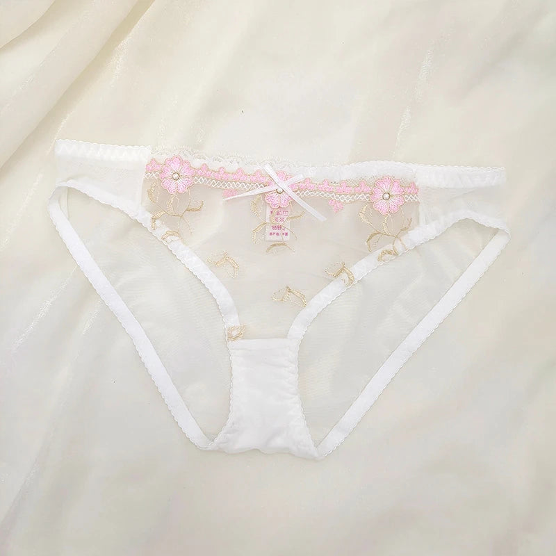 Pure Wind Ultra-thin Lace Underwear Women's Big Chest Small with Underwire Sexy Retraction Breast Support Breathable Bra Set ABC