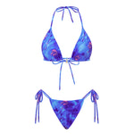 Combhasaki Women's Y2K Goth 2Pieces Tie-up Bathing Suits Sleeveless Halter Neck Backless Floral Bra + Low Waist Thong Swimsuits