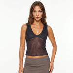 Summer Women Dots See-through Mesh Tank Tops V-neck Slim Fit Vest Fashion Club Sleeveless Shirts Streetwear