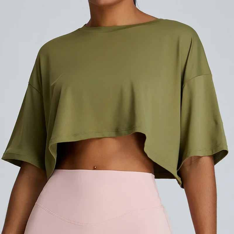 Yoga Sport Shirt Quick Drying Breathable Quick Drying Short Sleeve Loose Top Fitness Fitting Running Summer Gym Sports T-Shirt