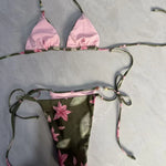 New Boho Style Floral Pattern Women's Micro Bikini Set Bead Decor Swimsuit Sexy Backless Bandage Swimwear Bathing Suit Beachwear