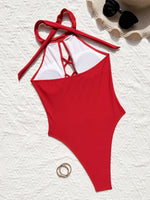 sexy front cross hollow swimsuit one piece solid halter tie bikinis thong swimwear bodysuits women biquini bathing suits 7 color