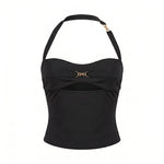 Women’s Solid Color Vest Halter Tops Front Metal Cut Out Sleeveless Slim Fit Tank Tops Summer Sexy Elegant Streetwear