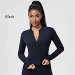 DIAS FIT JOY Nylon Fitness Jacket for Women Quick Drying Tight Zipper Sports Long Sleeved Outerwear for Running Yoga Outerwear