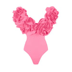 2025 Solid Red Flower One Piece Swimsuit Luxury Women Swimwear Sexy Swim Suit Deep V Monokini Off Shoulder Bodysuit Bathingsuit