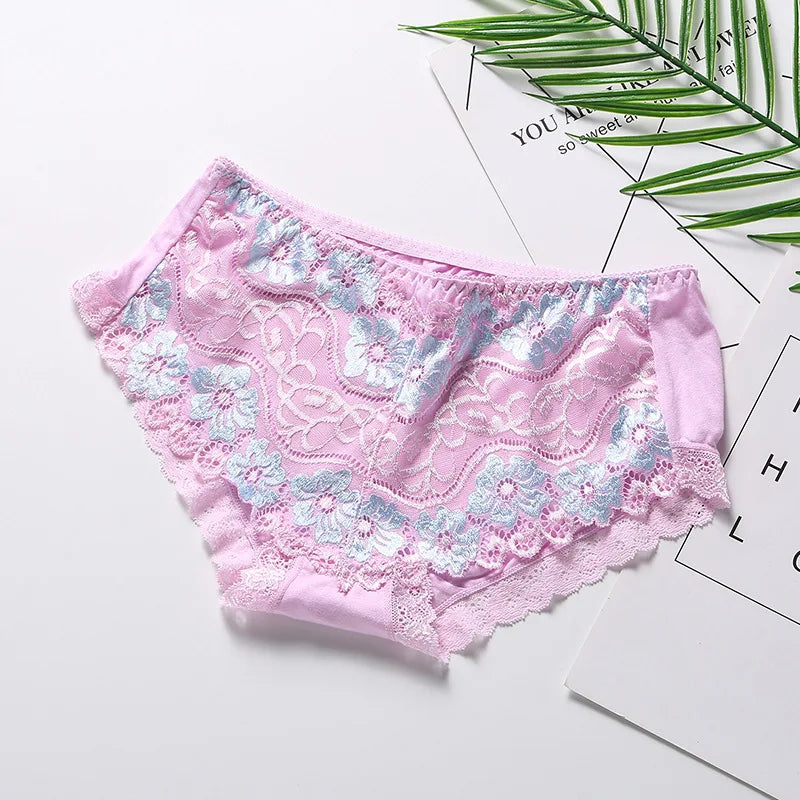 Sexy Lace Flowers Embroidery Panties for Women Underwear Low Waist Briefs Summer Breathable Comfort Shorts 15 Color Lingerie