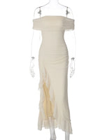 FDYOUI Elegant Slash Neck Ruffles High Slit Long Party Dresses for Women 2026 Summer Sleeveless Bodycon Evening Dress Lady Gowns