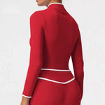 Women's Yoga Top Color-Block Zipper Stand Collar Bare Jacket Autumn Winter Outerwear Running Fitness Long Sleeve Coat