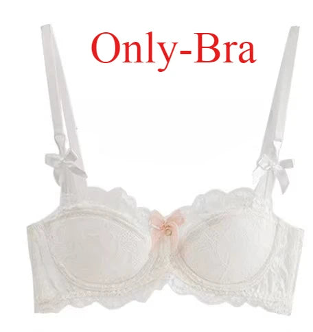 Modest French Pure Desire Bralette AB Cup Full Coverage Lace Bra & Set Small Bust Push Up Wireless for Chubby Girl Bow Plus Size