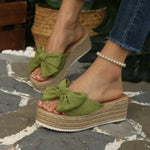 Summer New Large Size Slip-On Sandals Women's Thick Heel Outdoor Wear Butterfly Knot Flat Toe Open Beach Slippers