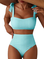 Striped Bikini Women Sexy High Waist Split Swimsuit Lace Up Bikini Set Summer Two-piece Beachwear Bathing Suit Thong Biquinis