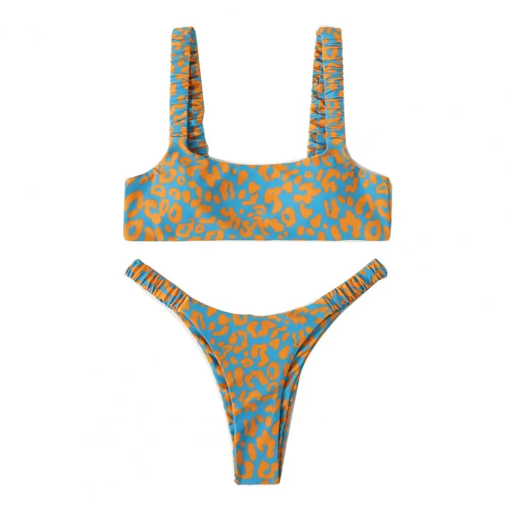 2 Pcs/Set Lady Swimwear Set Leopard Print Quick Dry Women Bathing Suit Slim Fit Wireless Summer Bikini Set For Beach