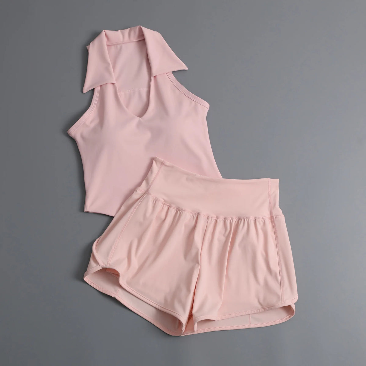 Summer Women's Sports Sets Color Contrast Lapel Collar Sports T Shirts High Waist Pleate Shorts Gym Running Fitness Yoga Suit