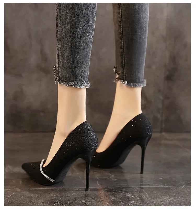 High Heels Women withSpring and Autumn Pointy Women's Shoes Dress Wedding Shoes Temperament Banquet Single Shoes