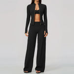 3 PCS Yoga Sets Women Long Sleeve Zipper Slim Jacket+sports Bra+high Waist Flare Pants Fitness Suits Gym Exercise Athletic Wear