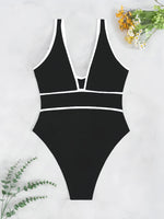 2026 V-neck Vintage Swimsuit One Piece Solid Slim Swimwear Women Bathers Bathing Swimming Swim Suit Female Beachwear