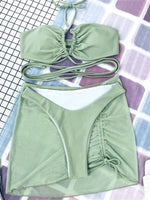 Wrap Around with Mesh Sarong Skirt Bikini Female Swimsuit Women Swimwear Three-pieces Bikini Set Beachwear Bathing Suit Swim