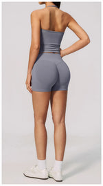 2pcs Seamless Lycra Sports Yoga Sets Women's Hanging Neck Tank Top High Elasticity Hip Lifting Shorts Workout Outfits Tracksuit