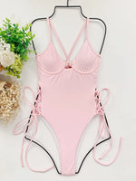 DEKA Underwire Swimwear Women Lace Up One Piece Swimsuit Bandage Female Backless Monokini Bather Bathing Suit Swim Lady