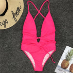 Sexy Deep V Neck Wrap Around Female Swimwear One Piece Swimsuit Women Backless Monokini High Leg Cut Bathing Suit Swim Beachwear