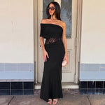 FDYOUI Women's Summer Diagonal Collar Lace Patchwork Asymmetrical Long Dress Sleeveless High Waist Tunics Evening Party Dresses