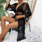 Sexy Embroidery Half Sleeve Chiffon Cardigan Tunic Beach Cover Up Cover-ups Beach Dress Beach Wear Beachwear Female Women V5510