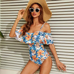 2025 New Sexy Off The Shoulder Solid Swimwear Women One Piece Swimsuit Female Bathing Suit Ruffle Monokini Swim Wear XL
