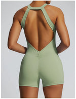 Short Sports Jumpsuit Women Hollow Out Backless Sleeveless High Elasticit Yoga One Piece Suit Tight Fitting Fitness Rompers