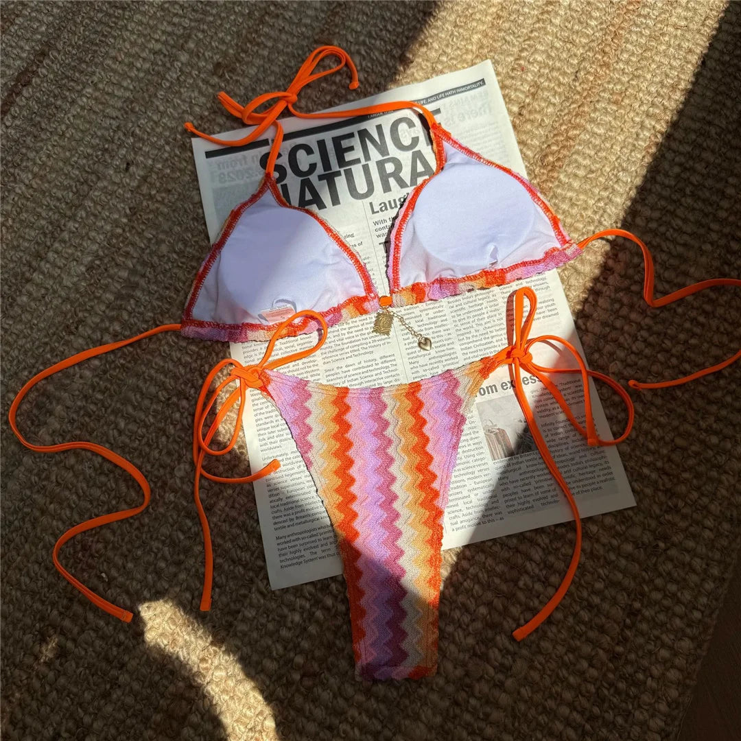 Sexy Waves Halter Bikini Women Swimwear Female Swimsuit High Cut Padded Two-Pieces Bikini Set Bather Bathing Suit Swim V6969C