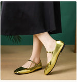 2025 Elegant Woman Square Toe Lolita Lady Barefoot Boat Gold Flats Elegant Soft Sole Ballerina Party Mary Jane Shoes
