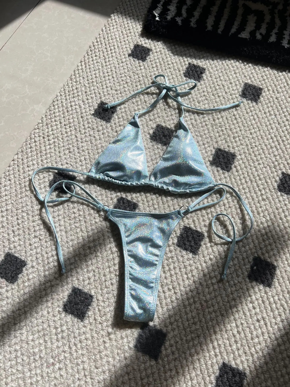 Halter Shiny PU Faux Leather Bikini Female Swimsuit Women Swimwear Two-piece Bikini Set Mini Micro Thong Bathing Suit Swim Lady