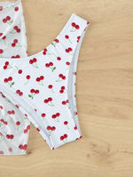 Women French Chic Cherry Print Bikini Sets Three Pieces with Mesh Skirt Swimsuit Swimwear Bathing Suit Beach Outfits Biquini