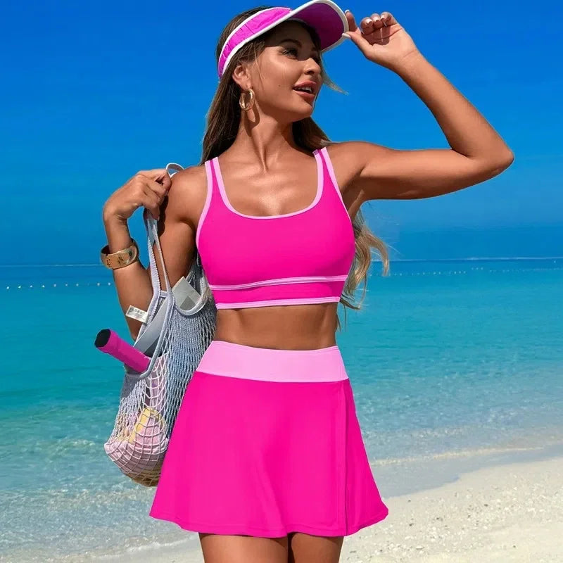 Black High Waist Bikinis Women 2026 Beach Wear Two Pieces Swimsuit Sports Skirt Separate Bikini Set Swim Bathing Suits Summer