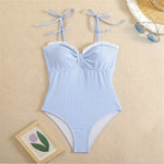 S - XL New Sexy Striped Frilled Strappy Women Swimwear One Piece Swimsuit Female Monokini Padded Bather Bathing Suit Swim V6949