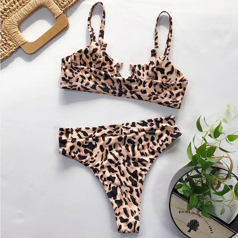 Sexy Snake Printed Female Swimsuit High Waist Bikini Women Swimwear Two-pieces Bikini Set Hollow Out Bathing Suit Swim Wear Lady