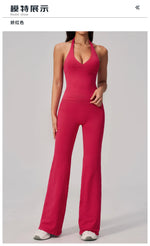 V-neck Yoga Sets Women Seamless Slimming Sports Tank Top High Waist Wide Leg Pants Fitness Suit Outwear Gym Running Tracksuit