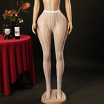 Knitted Seamless Fishnet Pantyhose Jacquard Lace Sexy Vertical Stripe Fishnet Stockings Transparent Pure Desire Elegant W0NL