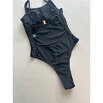 Metal Ring Backless Black Women Swimwear One Piece Swimsuit Female Brazilian High Leg Cut Padded Bather Bathing Suit Swim V7512
