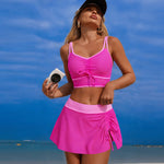 Vintage Black Patchwork Bikini Set 2026 Women Drawstring Pleate Push Up Sports Bra Swimwear Skirt High Waist Two Piece Swimsuit