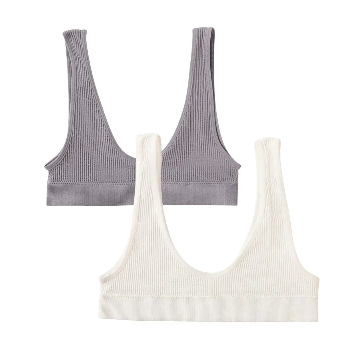 2Pcs/Set Women Non-wire Bra Crop Top Seamless Underwear Female Plunge Bra Tops Ribbed Sexy Lingerie Sports Intimates