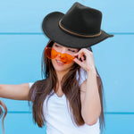 Women Men Retro Felt Jazz Hats Classic Cowboy Hats Wide Brim Cowgirl Sun Hats with Decorative Band