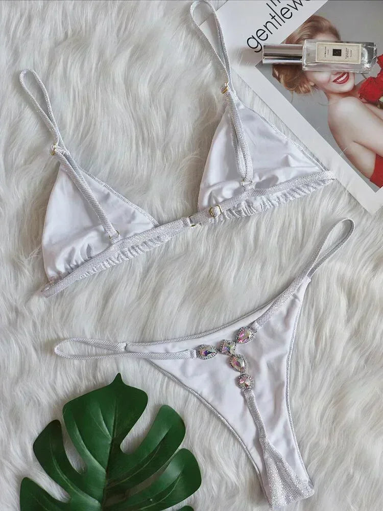 Halter Crystal Rhinestone Diamond Bikini 2026 Female Swimsuit Women Swimwear Two Pieces Bikini set Brazilian Bathing Suit Swim