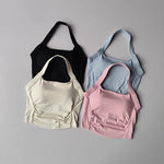 Women's Shock-Absorbing Yoga Sports Bra Neck Hanging Pleated Design Fitness Training Pilates Outdoor Vest Gathered Comfortable