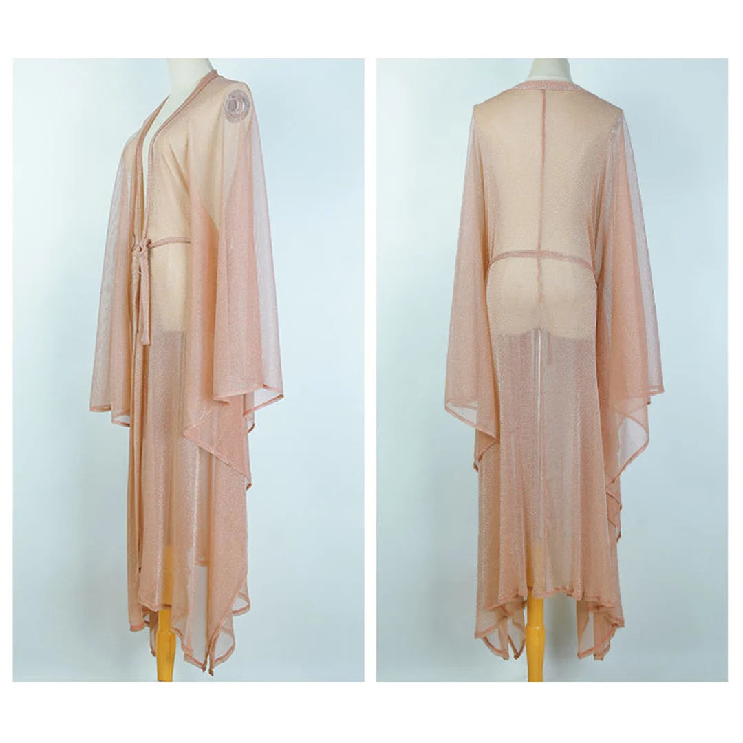 3 Colors Sexy Glitter Mesh Sheer See Through Tunic Beach Cover Up Cover-ups Beach Dress Beach Wear Beachwear Female Women V3217