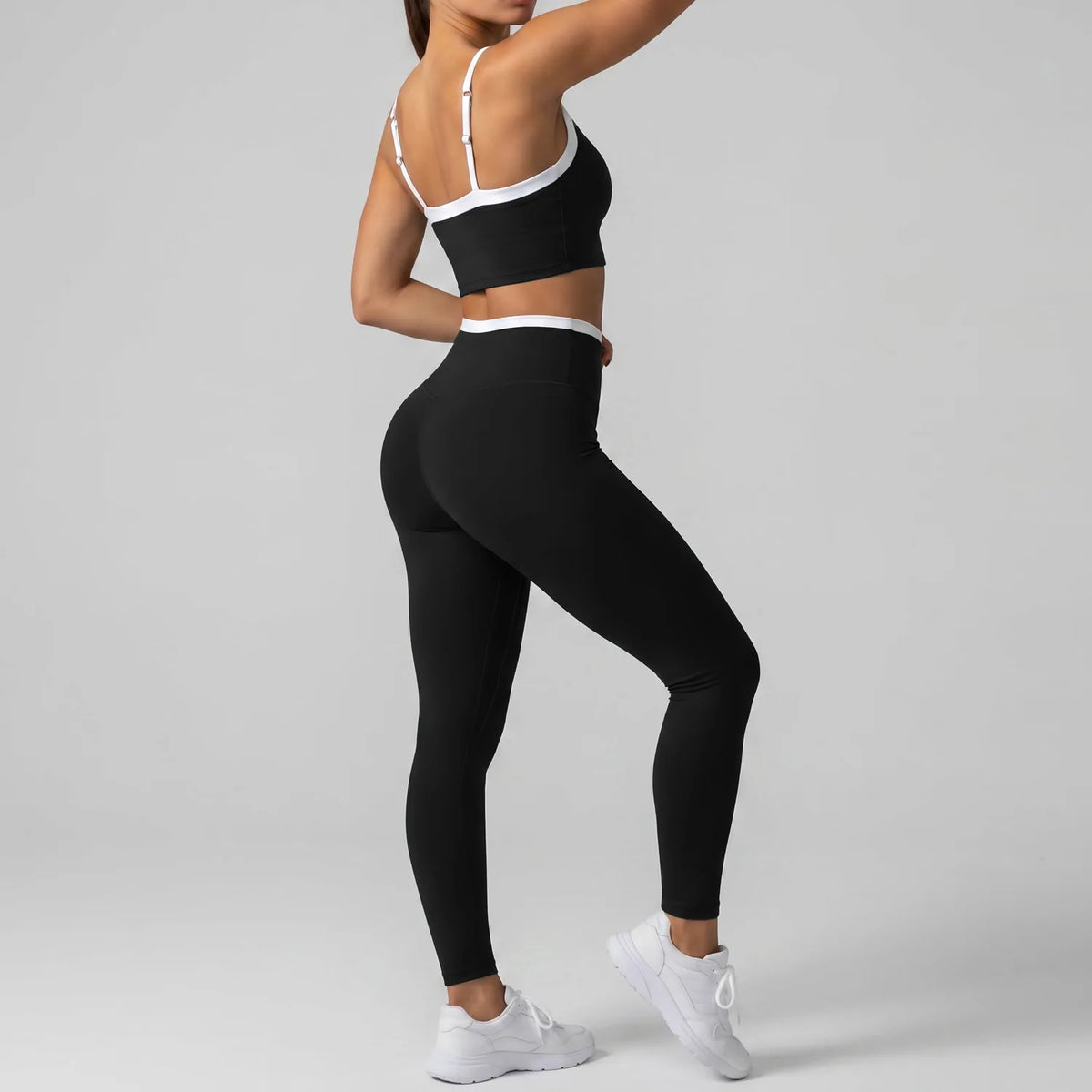 Double Layered Contrasting Yoga Sets Women Shock-absorbing Sports Bra Gym Workout Clothes Outwear High Waist Pants Fitness Suits