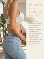 Women White Lace Bra Delicate Lace Back Adjustable Straps Padded Bralette Comfortable Everyday Backless Dress Lingerie B6127
