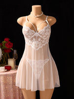 White Sexy Women's Underwear: Laceless Panties with Cutouts, Sexy Halter Dresses, Female Erotic Wear, Naughty Pajamas ZA825096