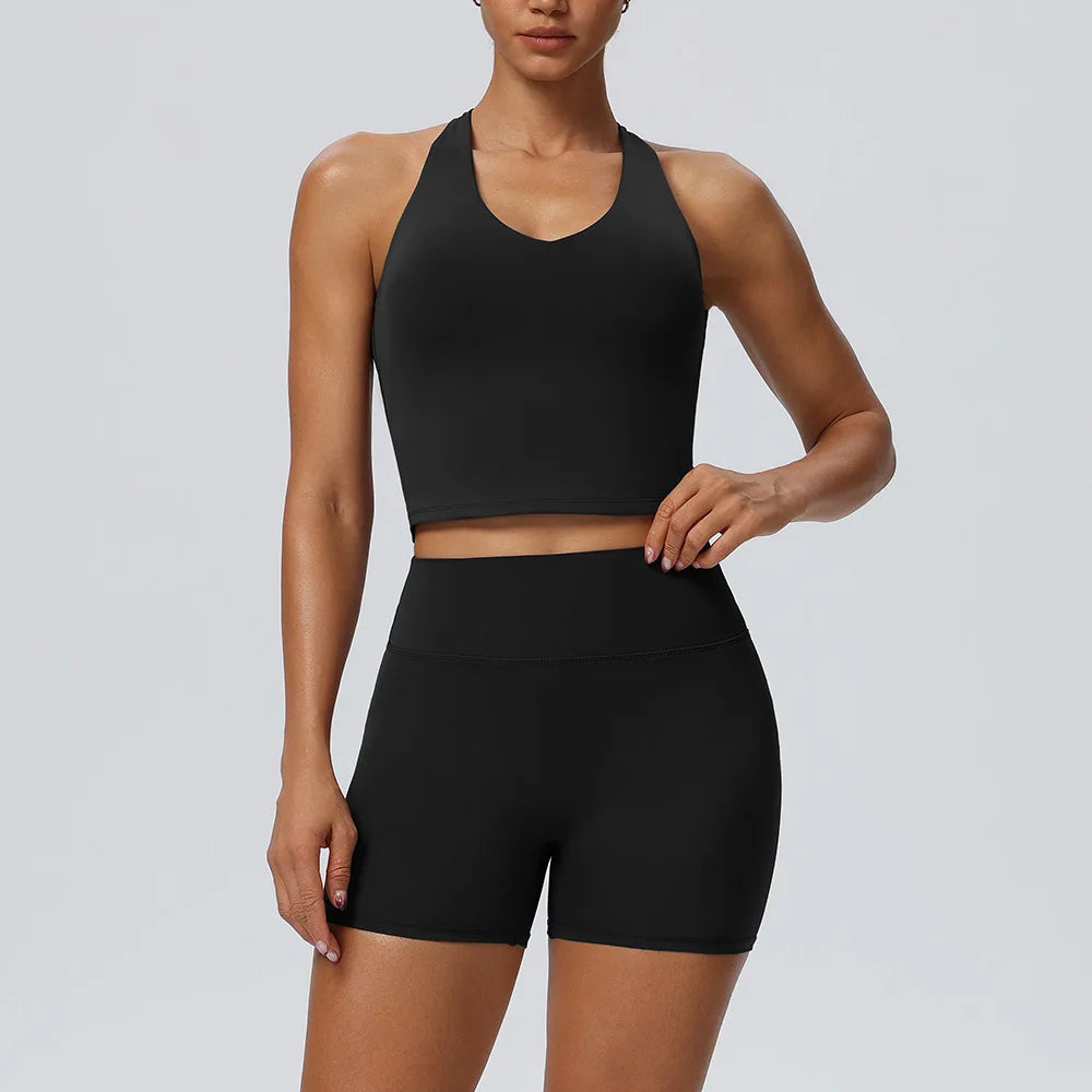 Women 2 Piece Yoga Set Cloud Feel Quick Dry Sports Vest Butt Lifting Shorts Stretch Tight Fitness Workout Running Sports Suit