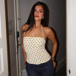 FDYOUI Sexy Halter Neck Polka Dot Tank Tops 2026 Women Lace-up Backless Slim Corset Camisoles Ladies Summer Crop Top Streetwear