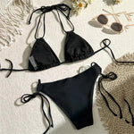 Sexy 3D Flower Black Triangle Bikinis Sets Micro Thong Swimsuit Women String Halter Bathing Suit Bikini 2026 Mujer Biquinis Swim
